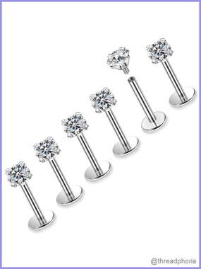 16G Titanium Surgical Steel Flat Back Stud Earrings Internal Thread Cartilage